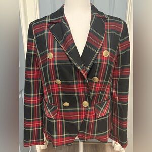 Boston Proper Red and Black Plaid Blazer